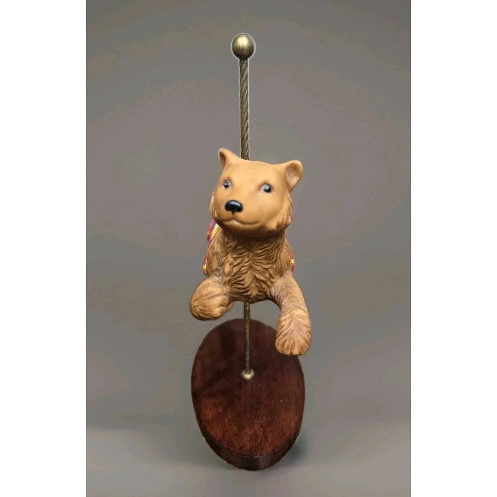 Franklin Mint Treasury Carousel Bear Figurine Wooden Display Base Vintage